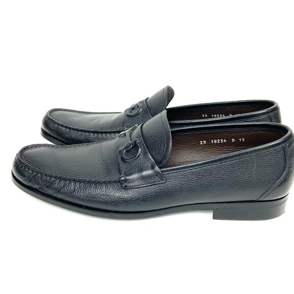 SALVATORE FERRAGAMO  Faraone Embossed Black Leather Loafers Size 13D - Picture 2 of 16